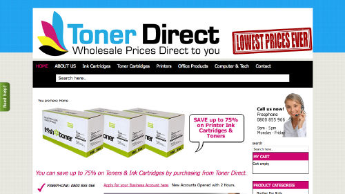 Toner Direct website built by iSystems