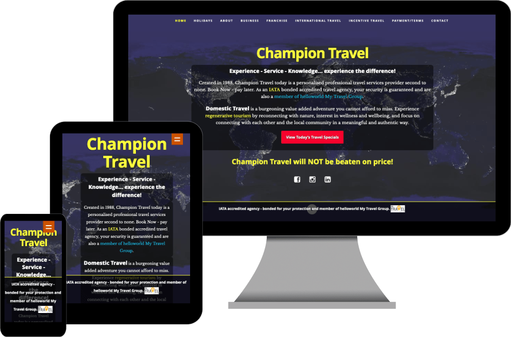 Champion Travel website built by iSystems